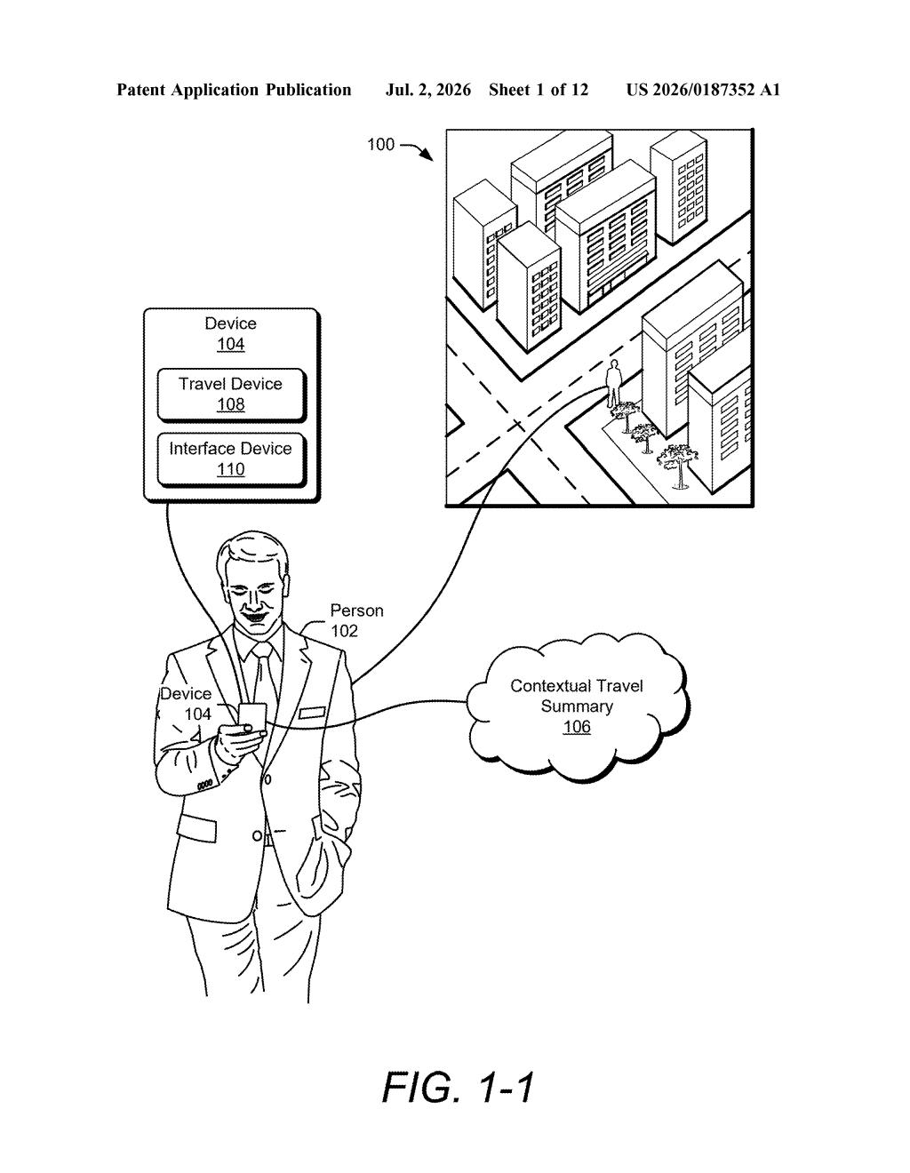 Google Patent: AI-Generated Real-Time Travel Summaries — figure from US 2026/0187352 A1