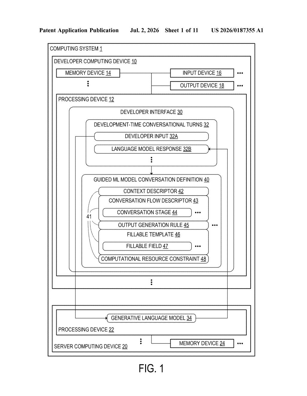 Microsoft Patent: AI Chatbot Builder With Guided Templates — figure from US 2026/0187355 A1