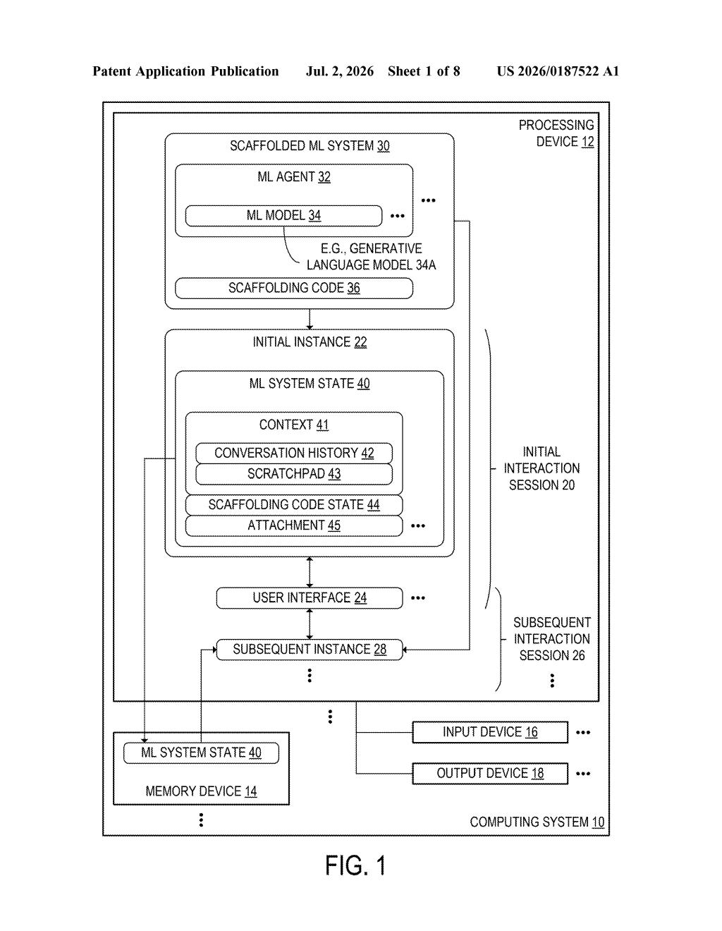 Microsoft Patent: Saving AI Agent State Between Sessions — figure from US 2026/0187522 A1
