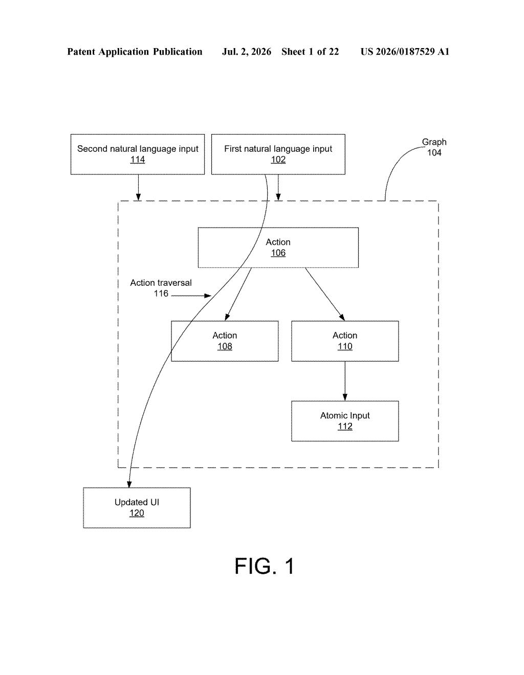 Google Patent: Action Graph AI for Task Automation — figure from US 2026/0187529 A1