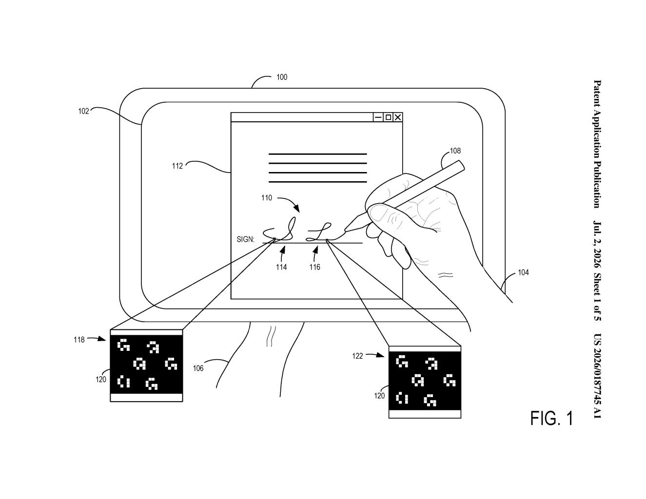 Microsoft Patent: Digital Watermarks Hidden in Stylus Ink — figure from US 2026/0187745 A1