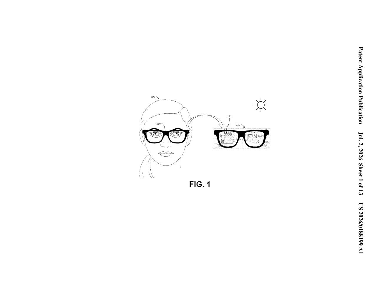 Google Patent: AR Glasses Brightness Mode with Color Shift — figure from US 2026/0188199 A1