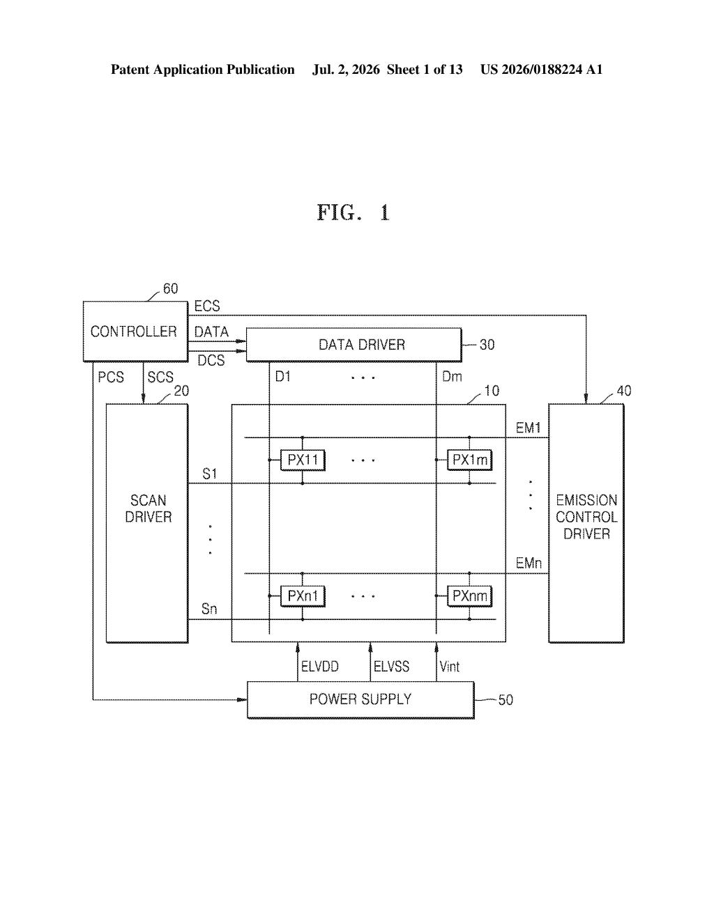 Samsung Display Patent: OLED Pixel Circuit Design — figure from US 2026/0188224 A1