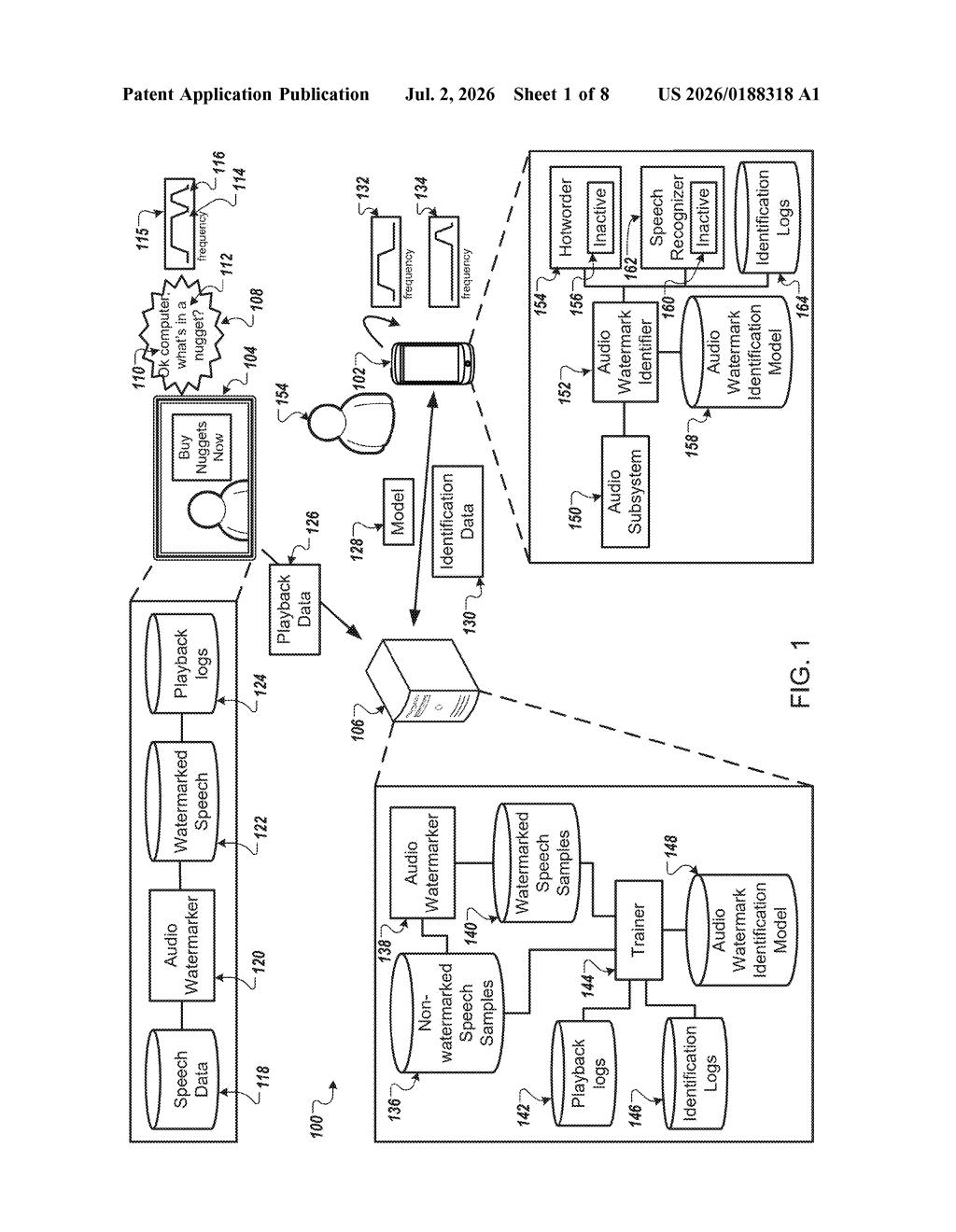 Google Patent: Hotword Suppression for Voice Assistants — figure from US 2026/0188318 A1