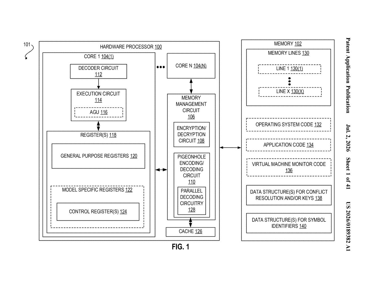 Intel Patent: Pigeonhole Encoding for Memory Security — figure from US 2026/0189382 A1