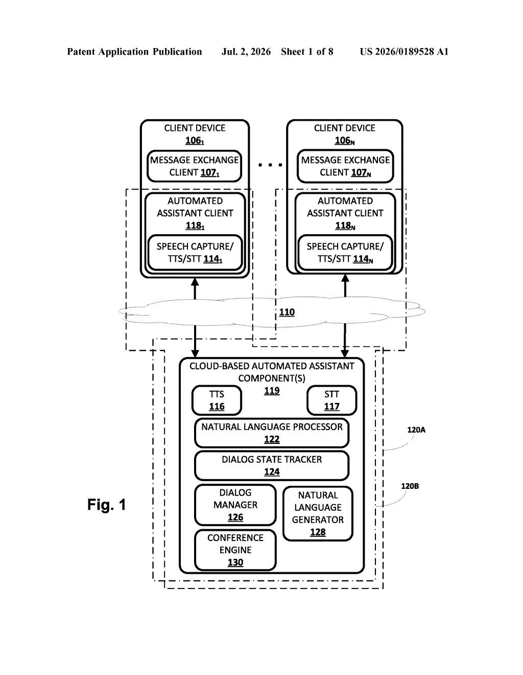 Google Patent: AI Meeting Assistant Conference Mode — figure from US 2026/0189528 A1