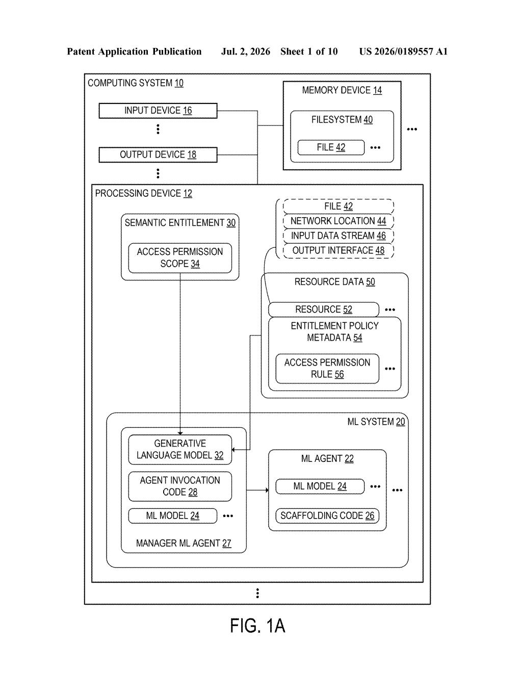 Microsoft Patent: AI Agents with Natural Language Permissions — figure from US 2026/0189557 A1