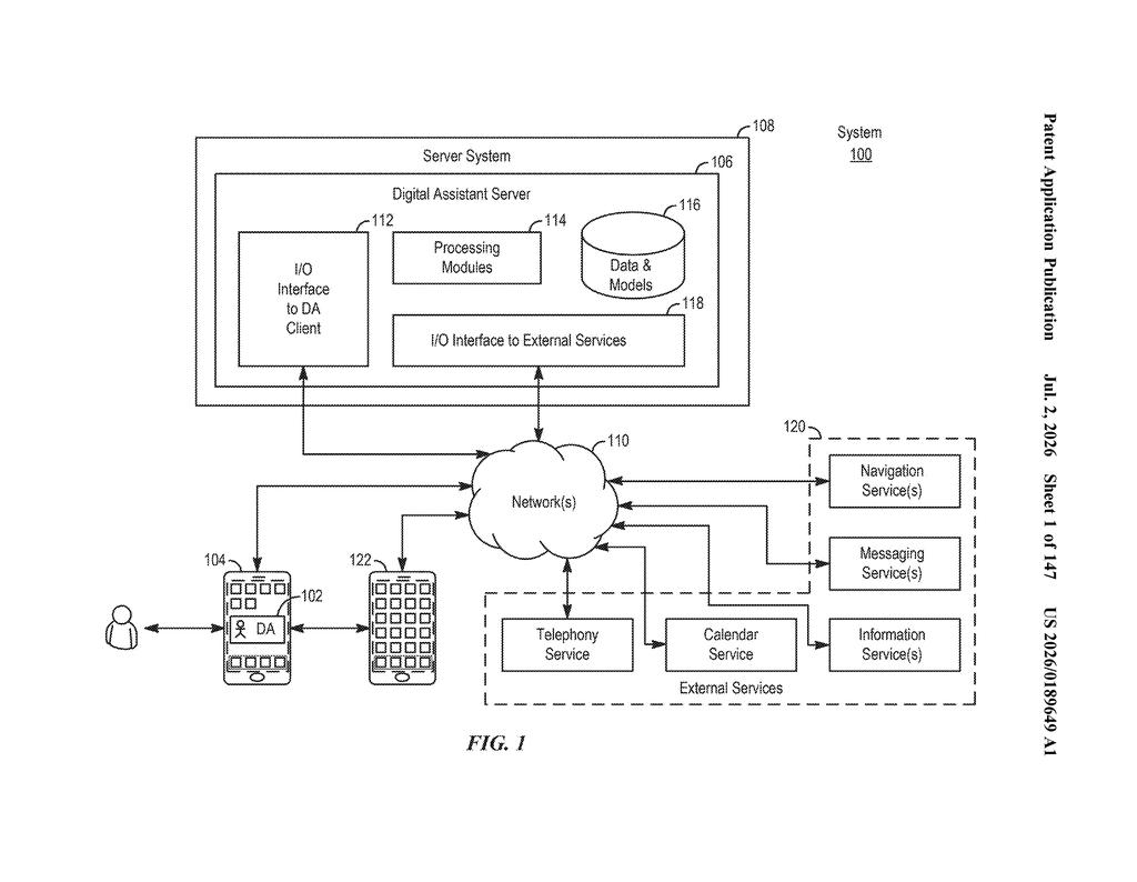 Apple Patent: Voice Shortcuts That Run Tasks Across Multiple Apps — figure from US 2026/0189649 A1