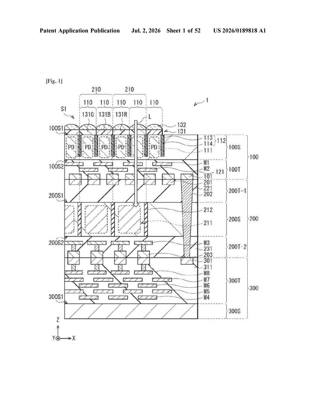 Sony Patent: Stacked Sensor Captures Color and Depth at Once — figure from US 2026/0189818 A1