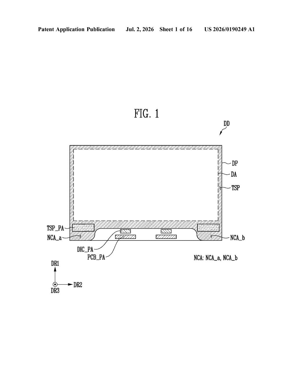 Samsung Display Patent: Thinner Screen Border Design — figure from US 2026/0190249 A1