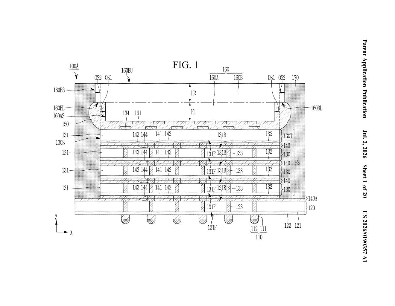 Samsung Patent: High-Bandwidth Memory Stack Design — figure from US 2026/0190357 A1