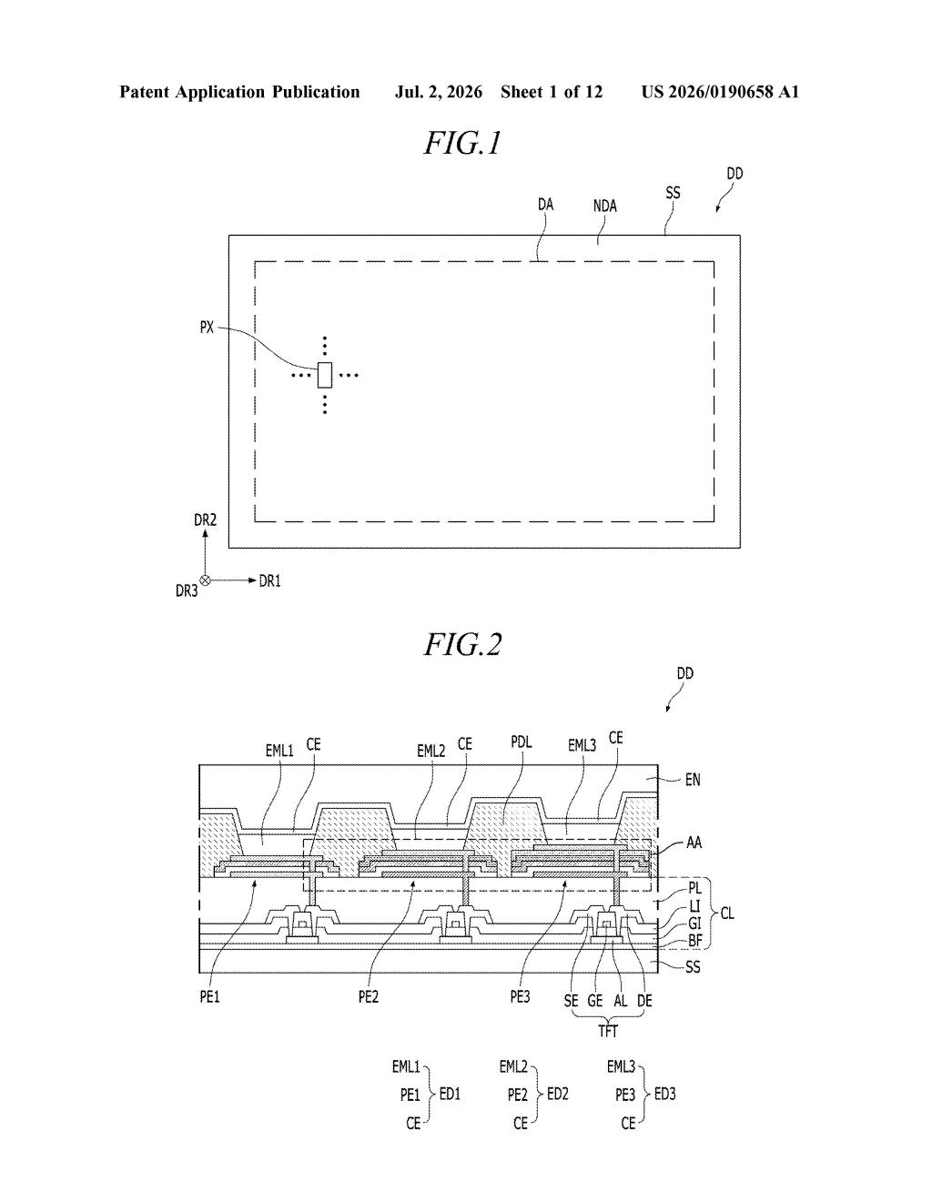 Samsung Display Patent: Pixel Electrode Layer Design — figure from US 2026/0190658 A1