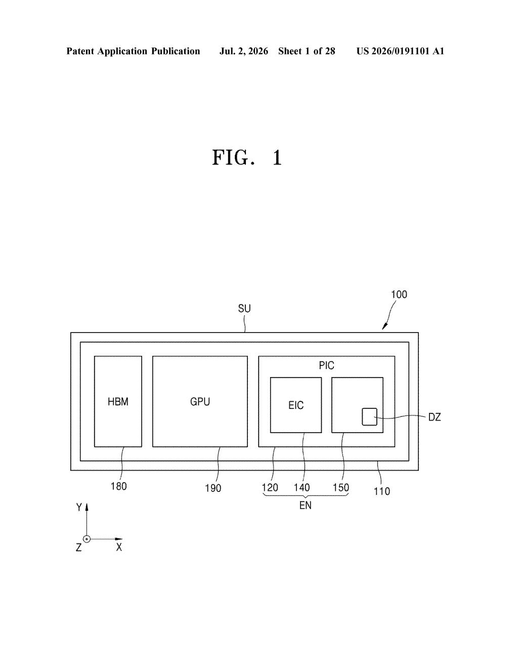 Samsung Patent: Processor Package with Built-In Optical Engine — figure from US 2026/0191101 A1