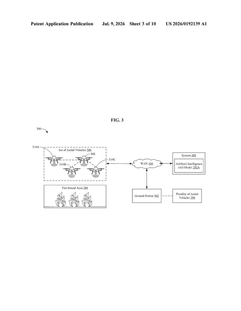 IBM Patent: AI Drones That Fight Fire With Sound — figure from US 2026/0192139 A1