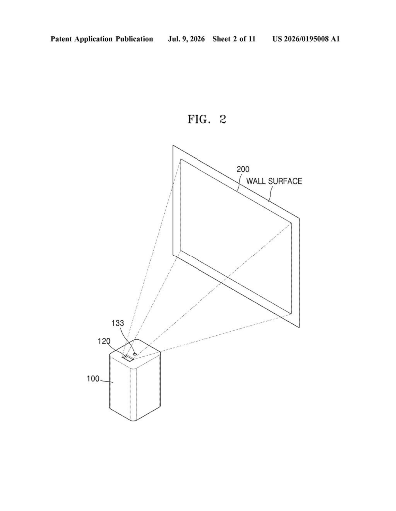 Samsung Patent: Projector That Adjusts Sensors by Orientation — figure from US 2026/0195008 A1