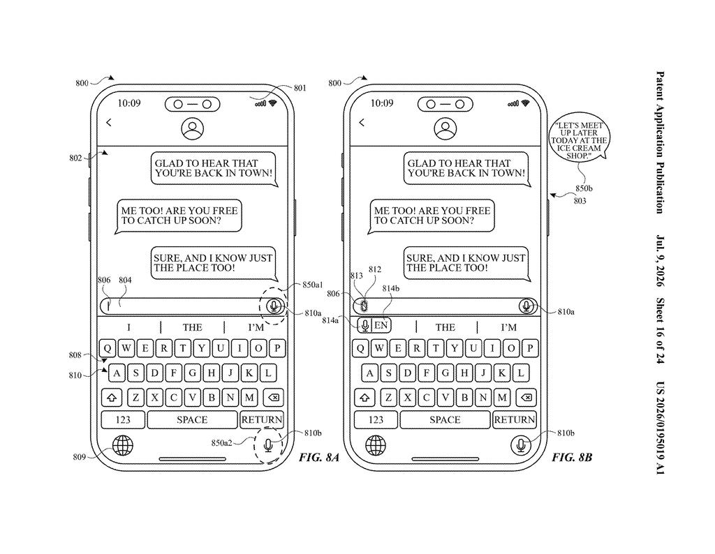 Apple Patent: Keyboard Mode Indicators Near Cursor — figure from US 2026/0195019 A1