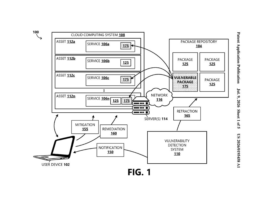 Microsoft Patent: Cloud Vulnerability Detection System — figure from US 2026/0195458 A1