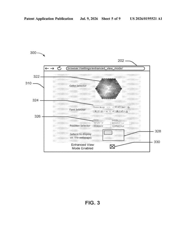 Microsoft Patent: Personalized Web Reading Mode Explained — figure from US 2026/0195521 A1