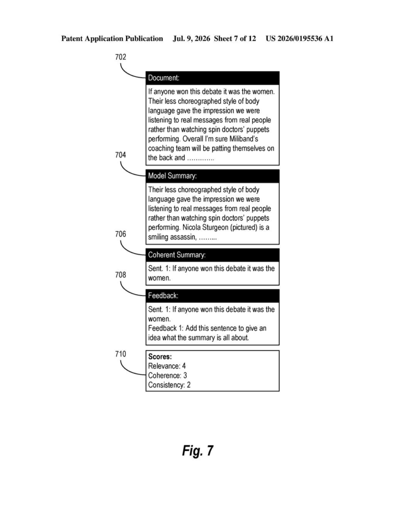 Adobe Patent: Training AI to Write Coherent Summaries — figure from US 2026/0195536 A1