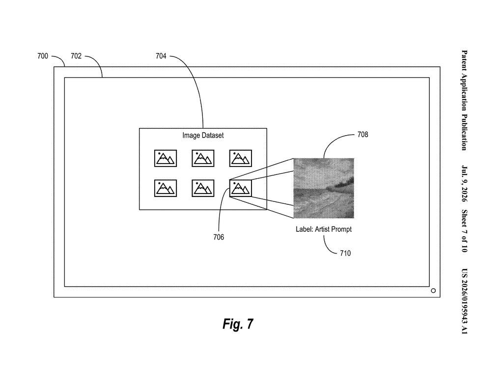 Adobe Patent: Detecting AI Art Made With Artist Names — figure from US 2026/0195943 A1