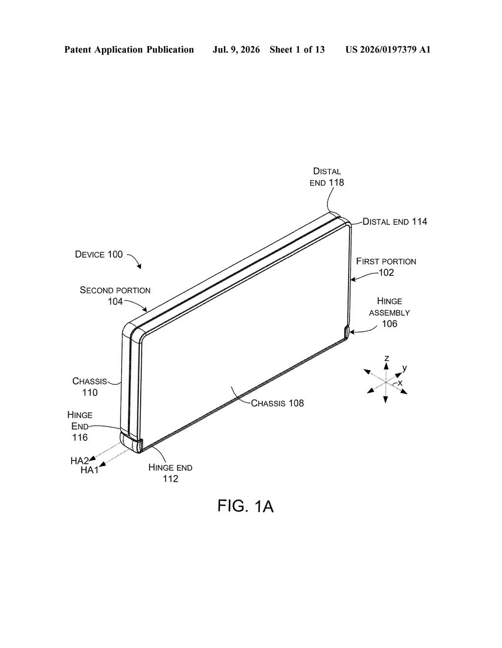 Microsoft Patent: Foldable Device Hinge Mechanism Explained — figure from US 2026/0197379 A1