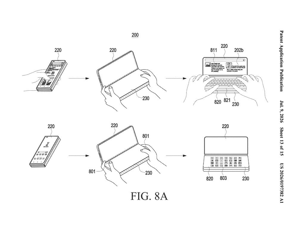 Samsung Patent: Flip Phone Screen Control on Fold/Flip Devices — figure from US 2026/0197382 A1