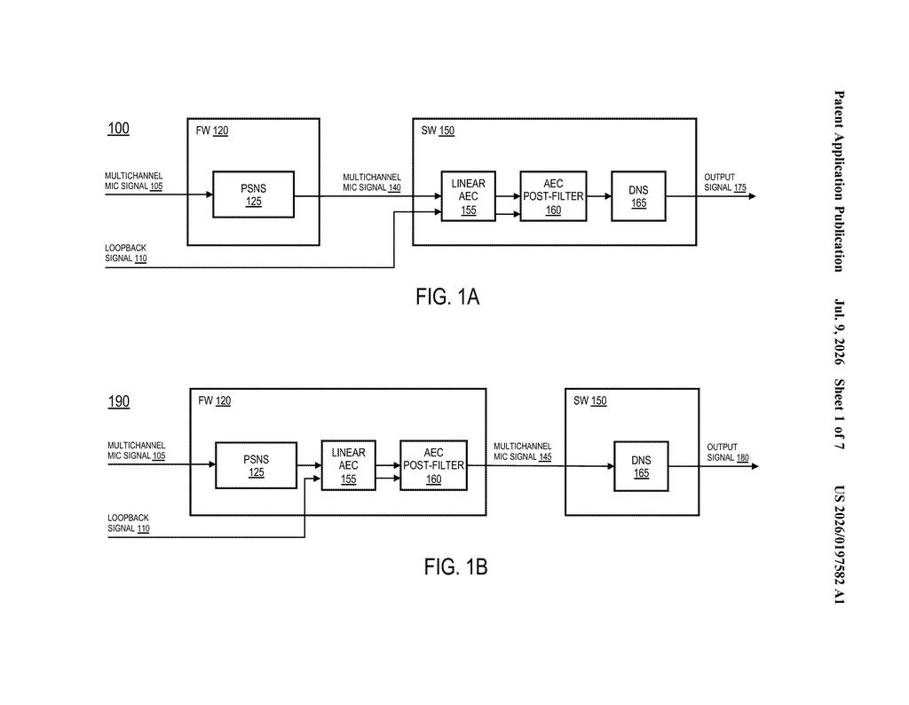 Intel Patent: Neural Network Loudspeaker Echo Suppression — figure from US 2026/0197582 A1