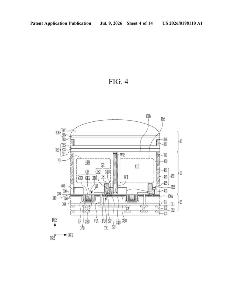 Samsung Image Sensor Patent: Layered Gate Electrode Design — figure from US 2026/0198110 A1