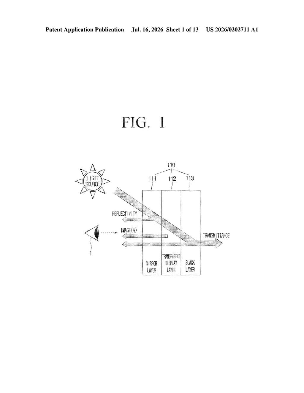 Samsung Patent: Mirror Display With Adjustable Layers — figure from US 2026/0202711 A1