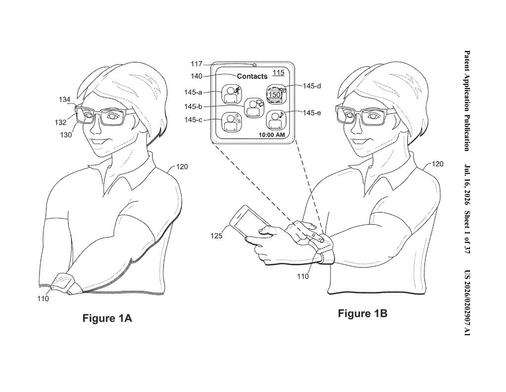 Meta Patent: Smart Glasses Camera Triggered from Watch Face — figure from US 2026/0202907 A1
