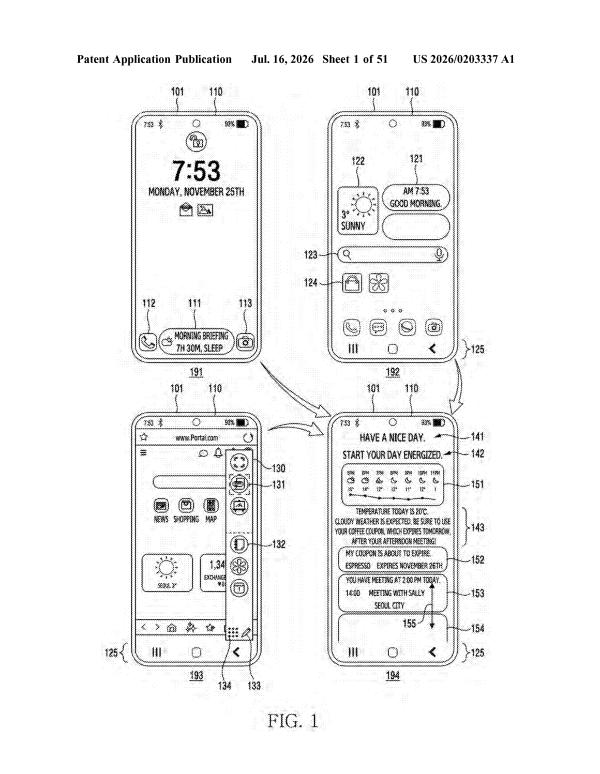 Patent drawing: Samsung Patent Ranks AI-Generated Daily Summary Cards Across Multiple Apps