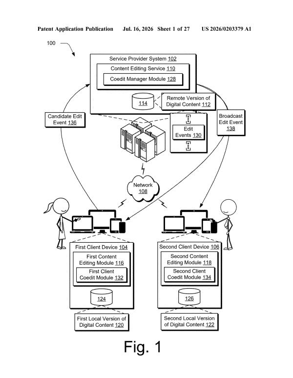 Patent drawing: Adobe Patents a System That Catches When Co-Editors Fall Out of Sync