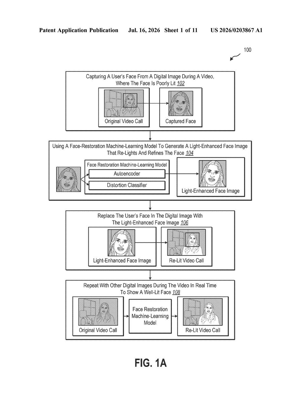 Microsoft Patent: Real-Time AI Face Lighting in Video Calls — figure from US 2026/0203867 A1