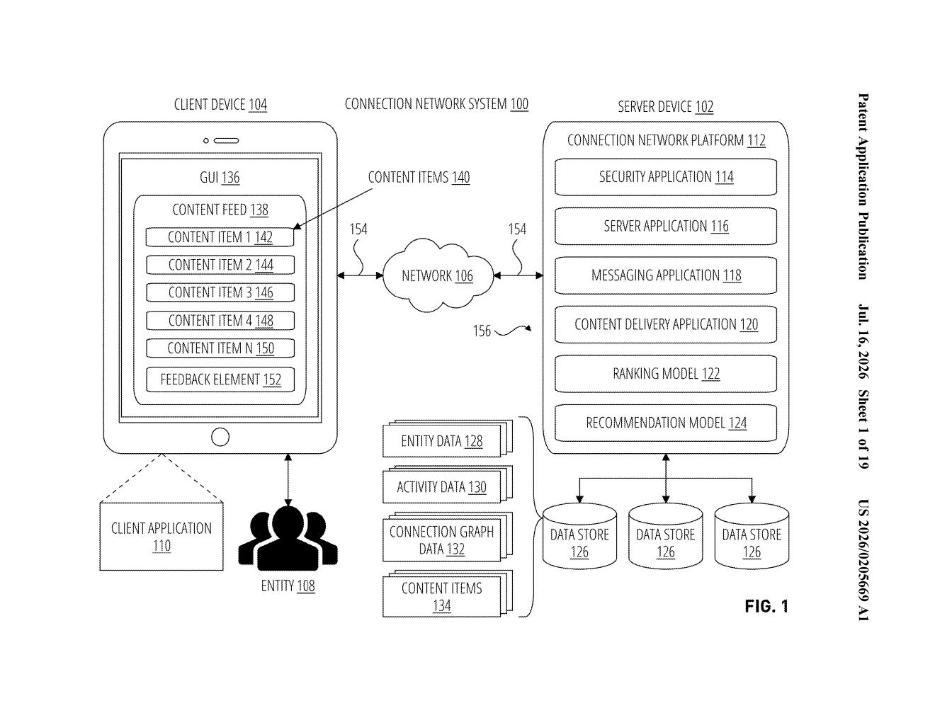 Microsoft Patent: AI Feed Blending for LinkedIn-Style Networks — figure from US 2026/0205669 A1