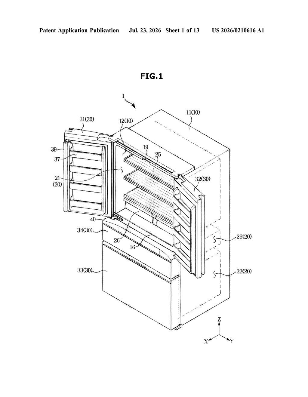 Samsung Patent: Ice Bucket With Built-In Scoop Holder — figure from US 2026/0210616 A1