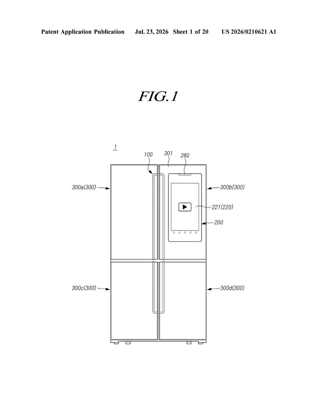 Samsung Patent: Gesture-Controlled Refrigerator Door — figure from US 2026/0210621 A1