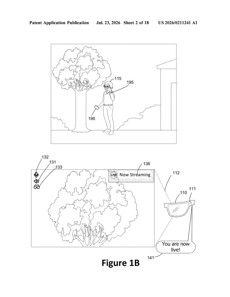 Meta Patent: Smart Audio Cues for Live-Streaming Smart Glasses — figure from US 2026/0211241 A1