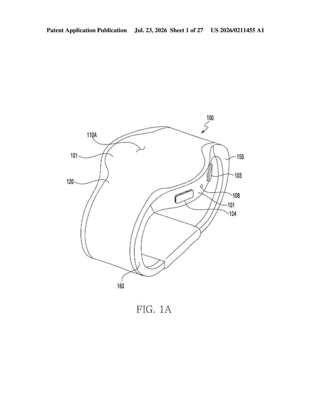 Samsung Patent: Flexible Display Wraps Around a Wristband — figure from US 2026/0211455 A1