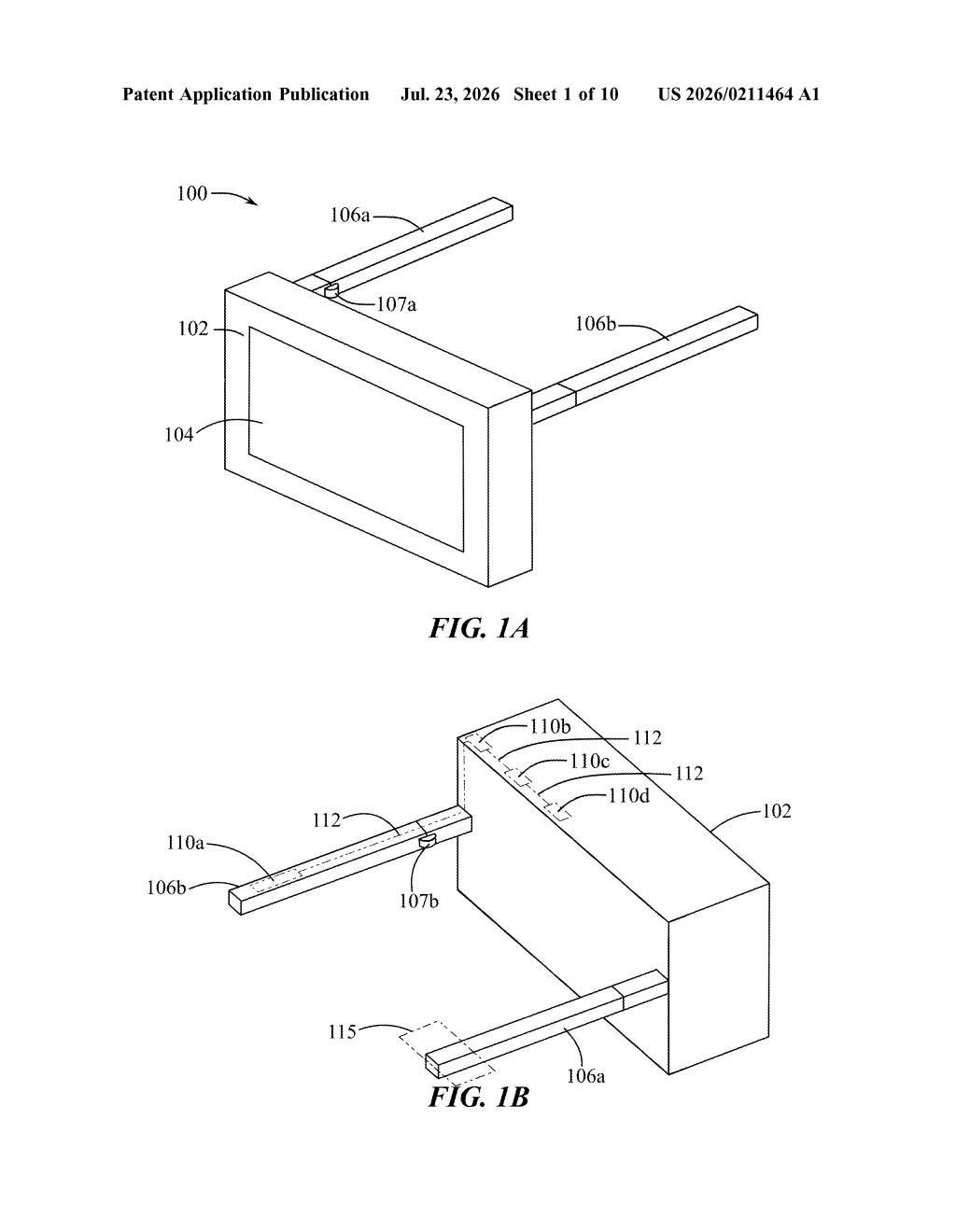 Apple Patent: Hinge Design for Wearable Display Device — figure from US 2026/0211464 A1