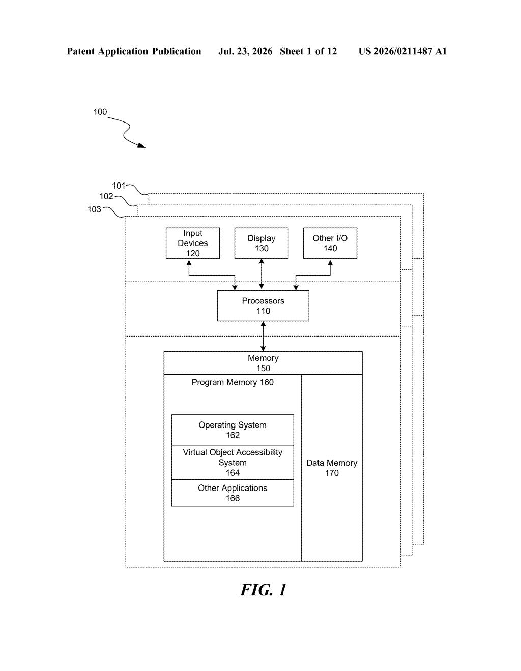 Meta Patent: Wrist-Locked Virtual Buttons for AR Headsets — figure from US 2026/0211487 A1