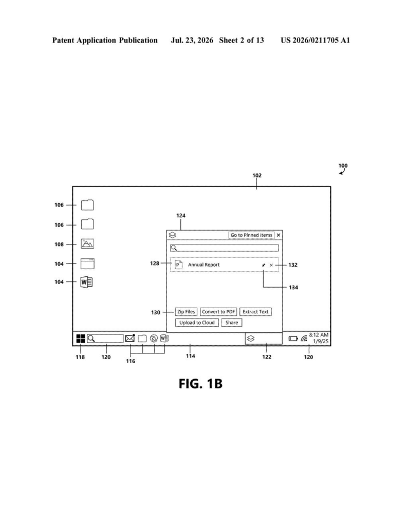 Microsoft Patent: A Clipboard That Suggests What to Do Next — figure from US 2026/0211705 A1