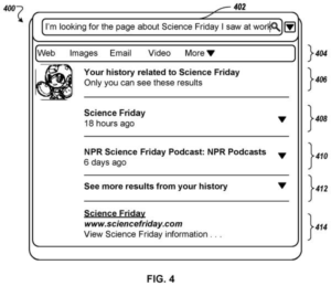 Patent drawing: New Google Patent Uses Your Browsing History to Answer Search Queries