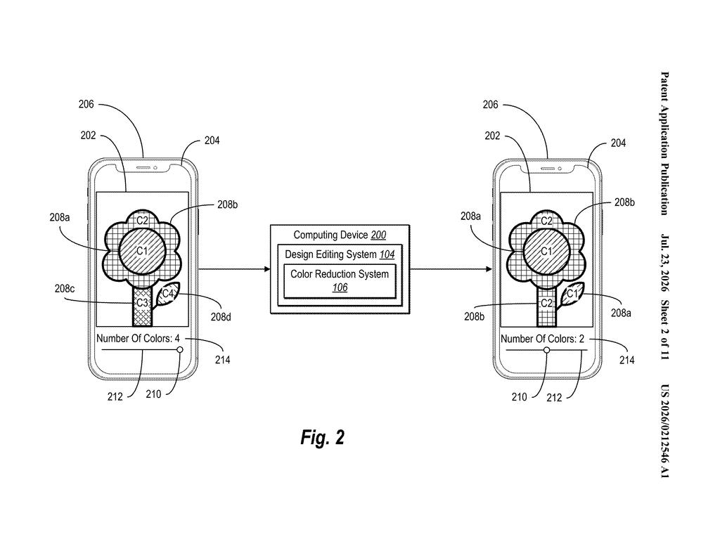 Adobe Patent: Automatic Color Palette Reduction for Vector Art — figure from US 2026/0212546 A1