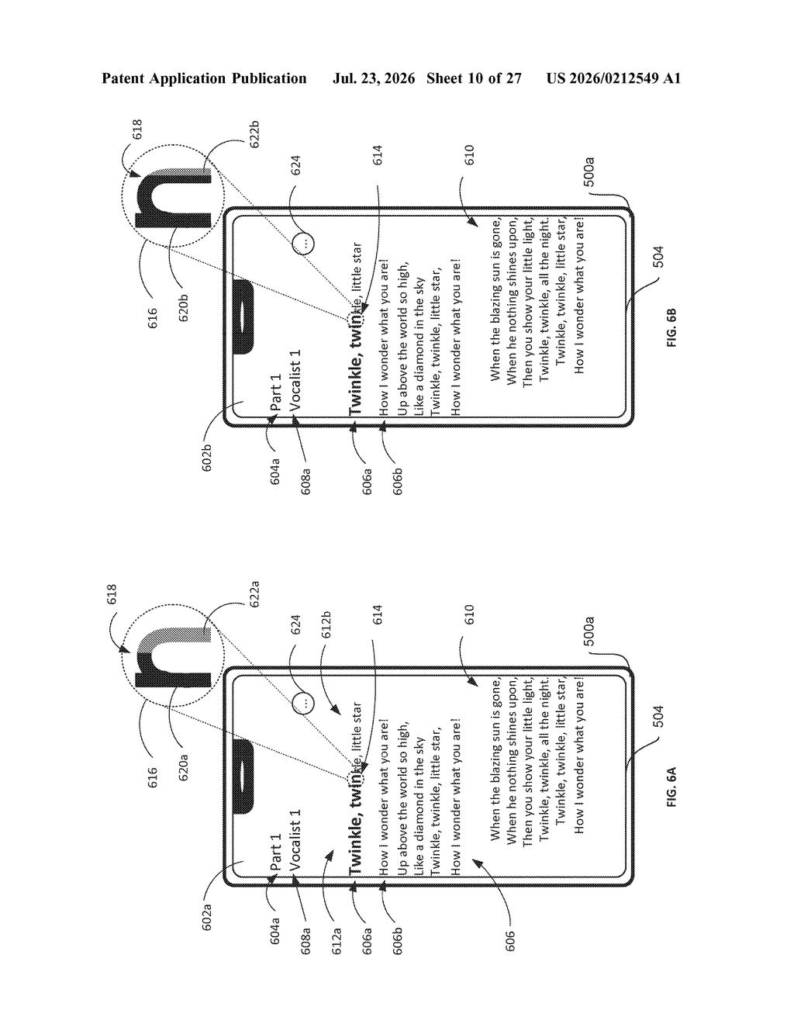 Apple Patent: Lyrics Display and Vocal Volume Control — figure from US 2026/0212549 A1