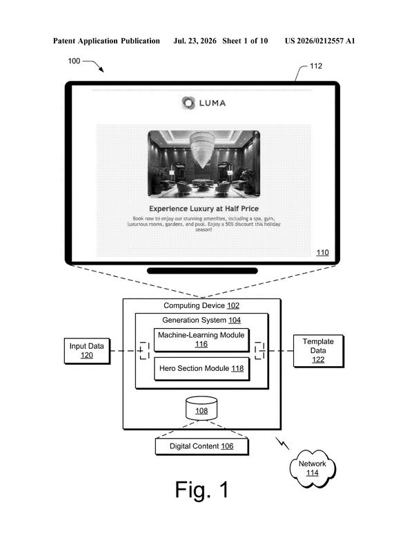 Patent drawing: Adobe Patents AI That Pinpoints the Hero Section Before Generating Web Pages