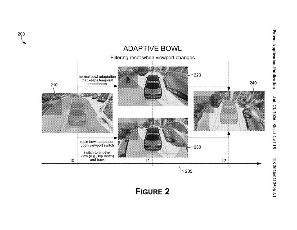 Nvidia Patent: Hiding Camera Stitch Glitches in Surround-View — figure from US 2026/0212596 A1