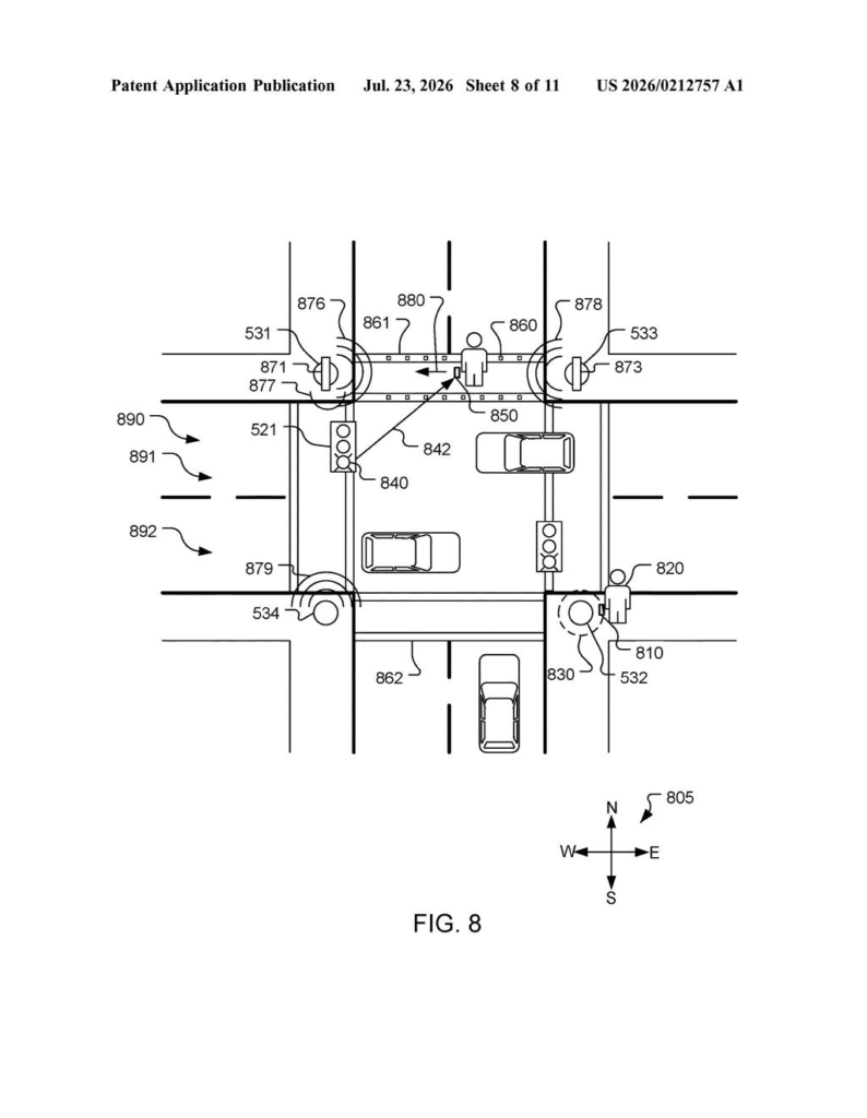 Qualcomm Patent: Traffic Lights as GPS Positioning Aids — figure from US 2026/0212757 A1