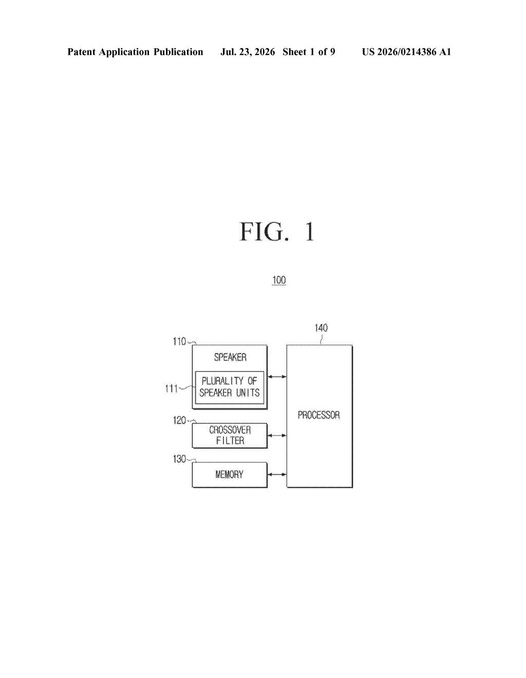 Samsung Patent: Adaptive Crossover Filter for Speakers — figure from US 2026/0214386 A1