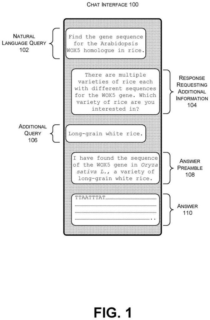 Microsoft Patent: LLM Interface for Biological Sequence Databases — figure from US 2026/0220380 A1