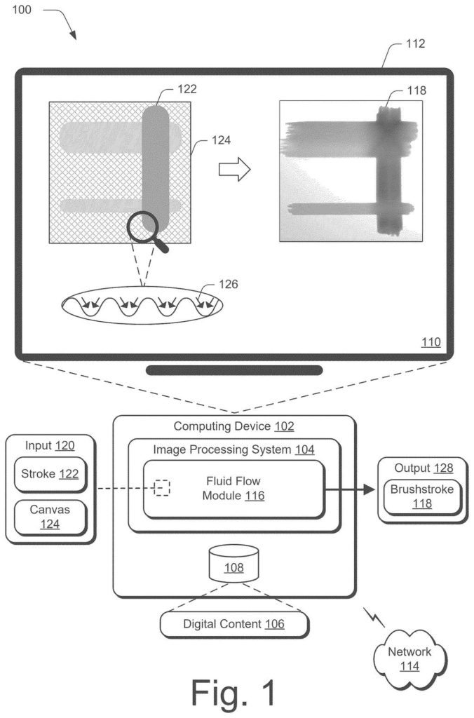 Adobe Patent: Gravity-Based Fluid Brushstrokes Explained — figure from US 2026/0220835 A1